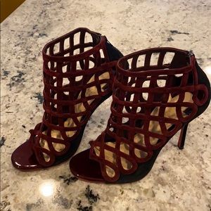 Christian Louboutin Maroon & Black caged heels